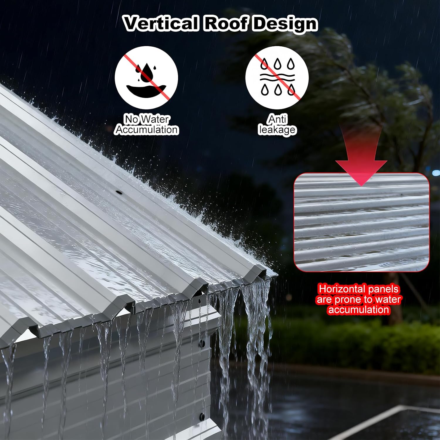 FLOUREE 20x20 Metal Carport Review: Honest Verdict 2 FLOUREE 20x20 metal carport review key features — vertical roof and reinforced frame closeup