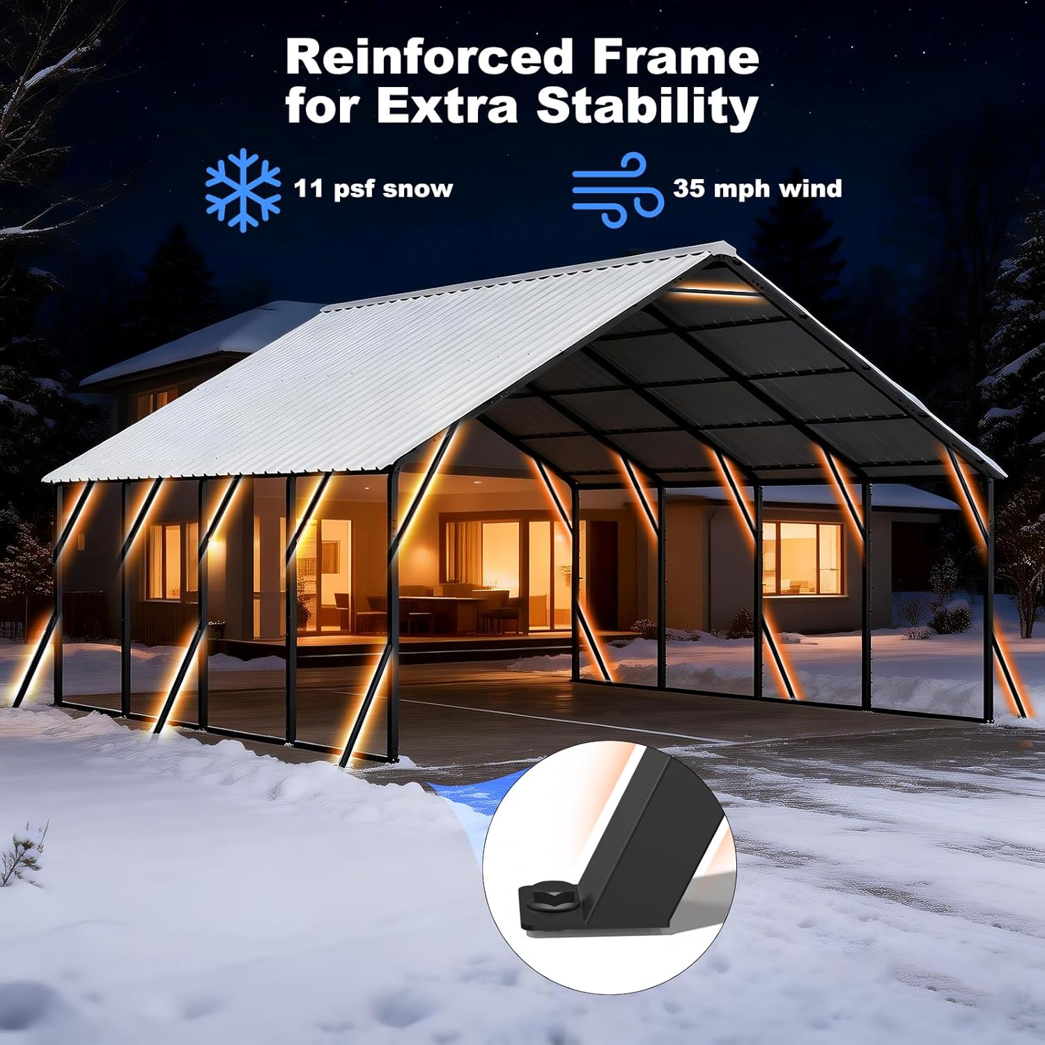 FLOUREE 20x20 Metal Carport Review: Honest Verdict 4 FLOUREE 20x20 metal carport review performance test with simulated snow load