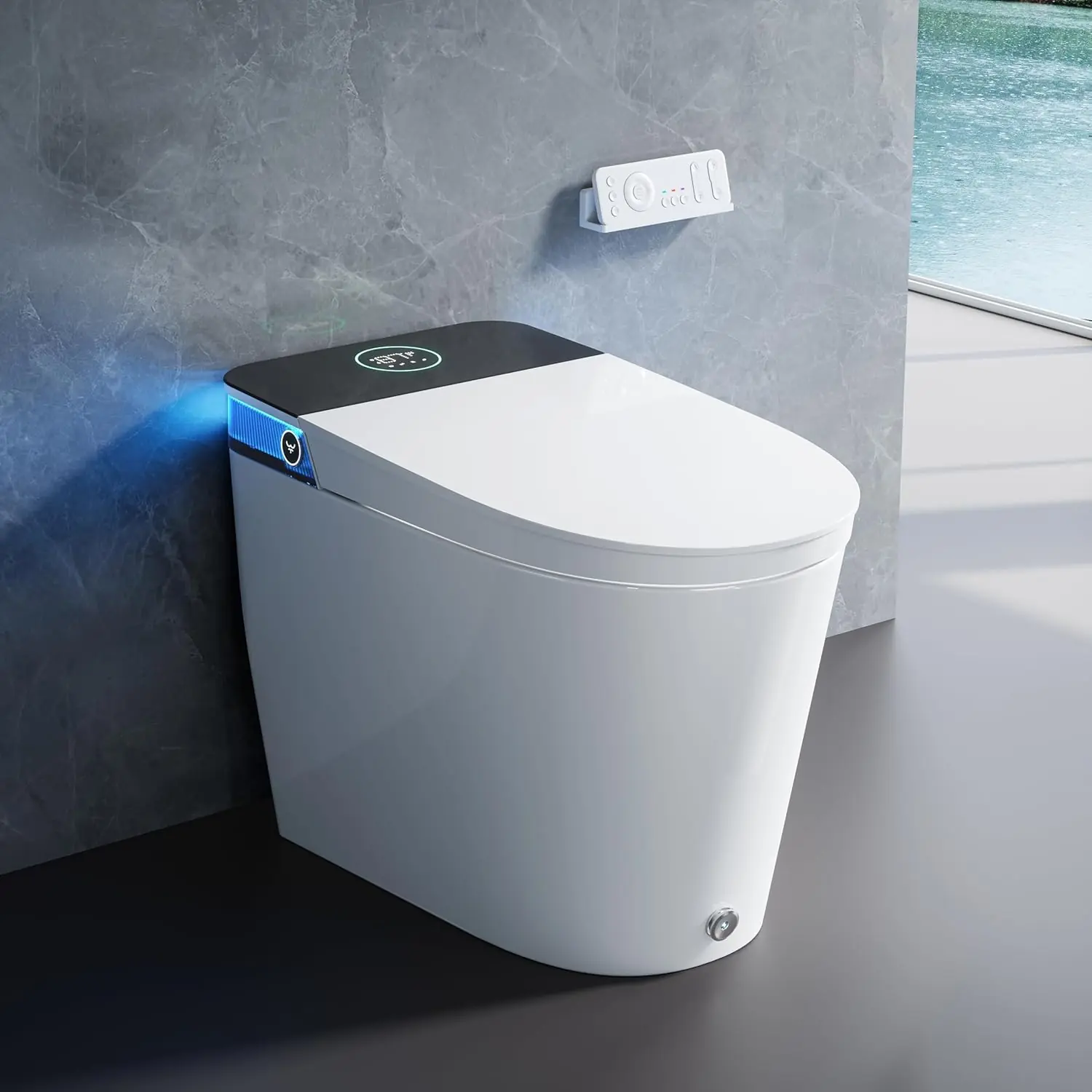 HOROW T38P smart toilet review unboxing — first impressions and package contents showing the ceramic bowl, seat, remote, and mounting hardware