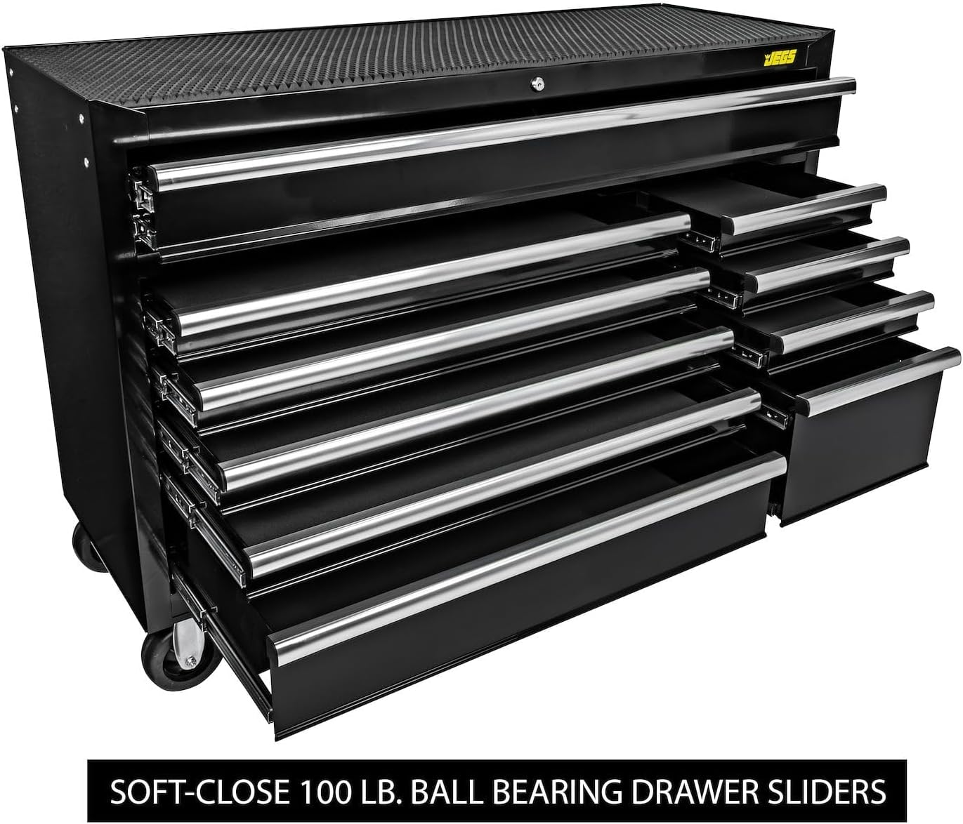 JEGS 81475 Rolling Tool Cabinet Review: Pros & Cons 3 JEGS 81475 rolling tool cabinet review features in daily use showing drawer layout and cushioned top mat